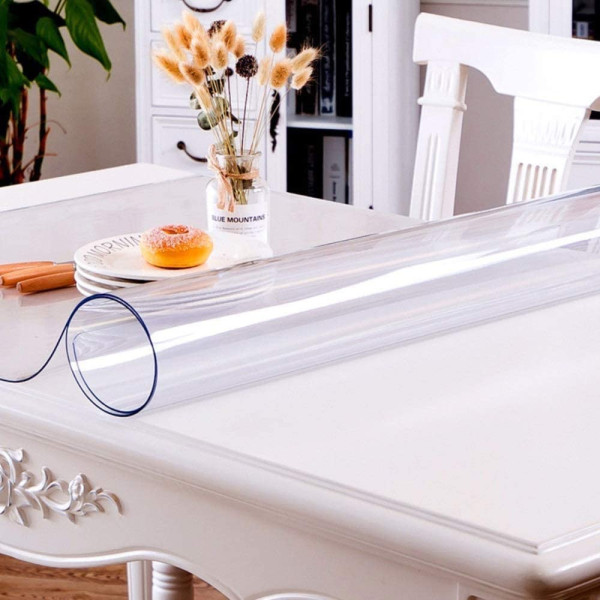 120mm Wide x 2mm Thick Clear Plastic Table Cloth Cover Wipeable PVC Waterproof Table Protector