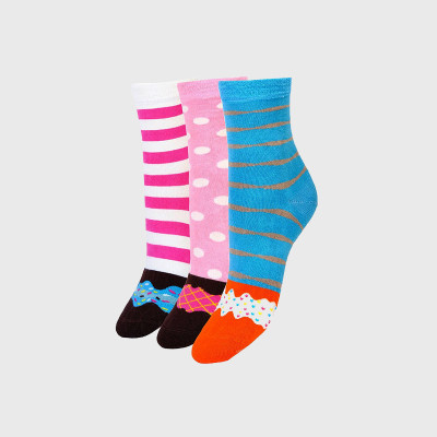 Cotton Donut Unisex Socks Gift Box Set of 3 Pair Stripes Polka Dots Pink Blue