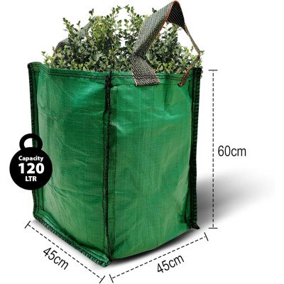 120L Heavy Duty Garden Waste Bags – 45x45x60cm Premium Industrial Fabric Reusable Green Waste Sacks with Reinforced Handles